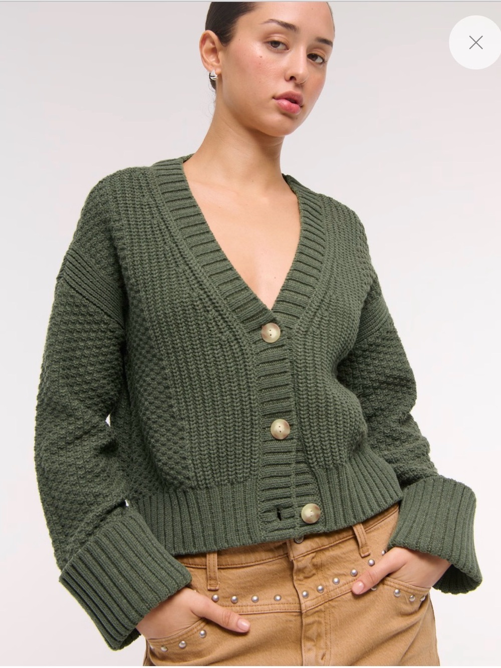 Abercrombie & Fitch Olive Green Textured V-Neck Button Cardigan